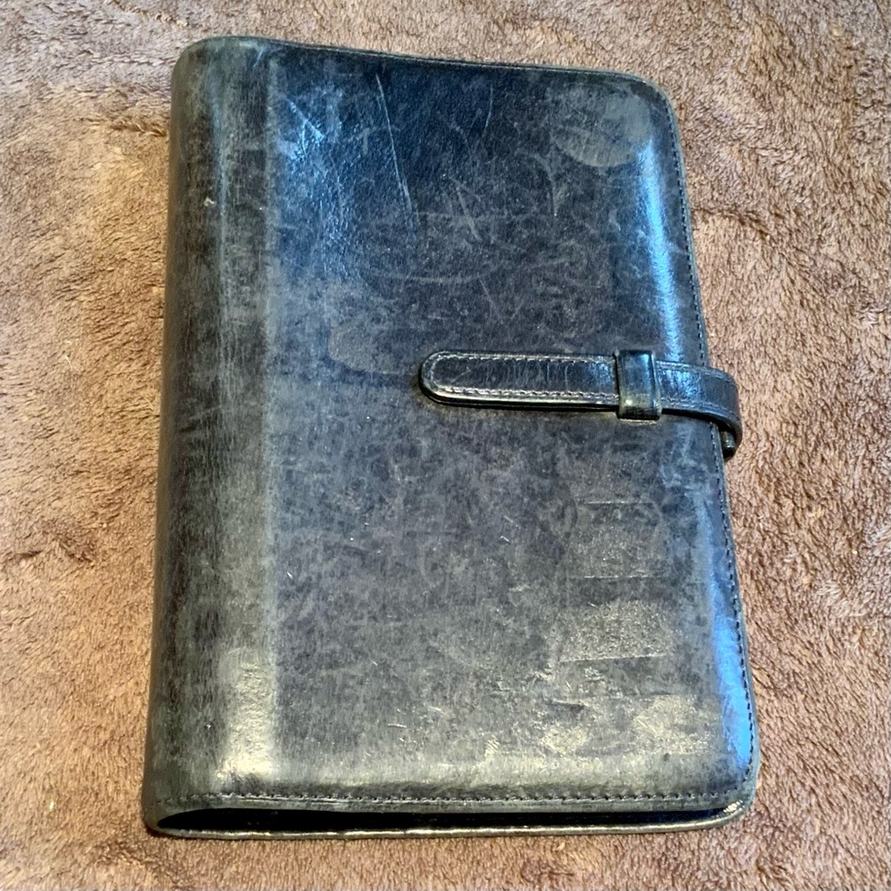 Coach 100% black leather 6 ring “address” notebook folio